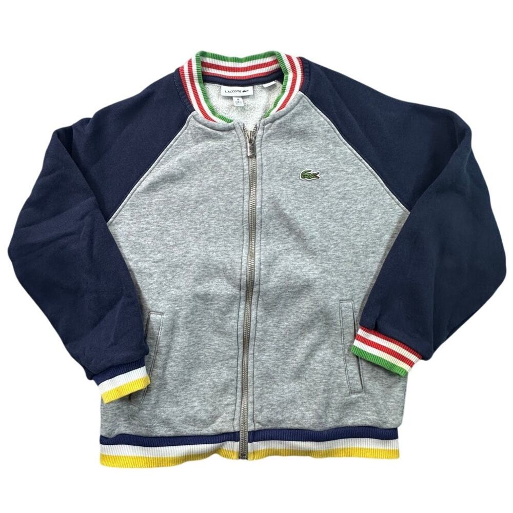 Lacoste Kids Raglan Fleece Full Zip Sweatshirt Size 8 Preppy Retro